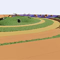 Circular Artistic Installation Featuring Multicolored Rings Central Green Design And Surrounding Orange Purple Details