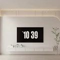 Modern Minimalist TV Background Wall Design With White Panel Floating TV Stand And Potted Plant
