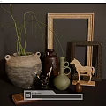 Decorative Ornament Collection With Clay Pot Wooden Horse Picture Frames And Green Plants