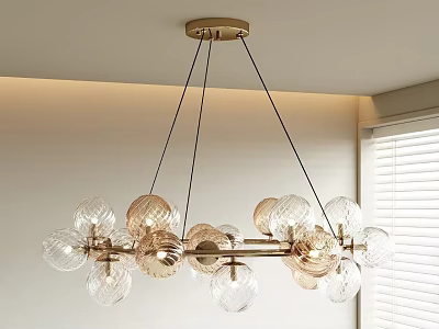 Modern Chandelier Hanging From Ceiling With Transparent Glass Globes And Brass Frame 3d model