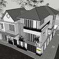 Modern Detached House With Black Roof White Walls Windows White Fence And Green Trees