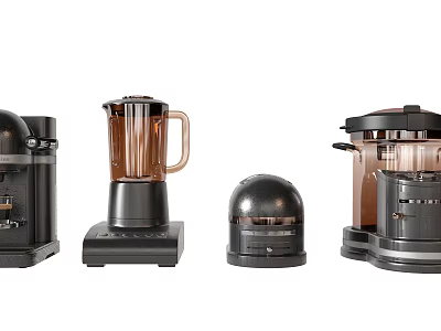 Modern Kitchen Appliances Collection With Coffee Maker Blender Sleek Black Brown Design 3d model