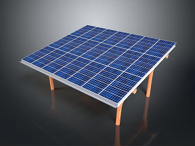 Solar Panel Array Setup With Blue Cells And Orange Support Legs 3d model