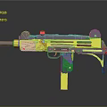 Detailed Yellow And Purple Toy Gun Model With Barrel Grip And Trigger Components