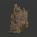 Craggy Rocky Mountain Scene Structure With Layered Cliffs And Miniature Building