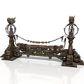 Carved Wooden Decorative Structure With Dragon Head Ornaments And Beaded Chain