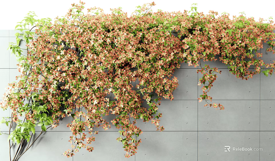 Lush Hanging Vines with Green and Brown Foliage Growing on Gray Tile Wall 3d model 