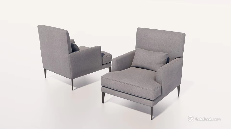 Modern Gray Single Sofa Design With Comfortable Cushion And Metal Legs 3d model