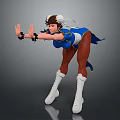 Game Character Blue White Outfit With White Headpiece White Boots Fighting Stance Black Wrist Guards