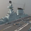 Aircraft Carrier Flight Deck With Island Superstructure And Naval Equipment Exterior View