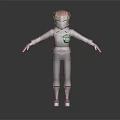 3D Character Model In Black Outfit With Red Helmet And Chest Logo