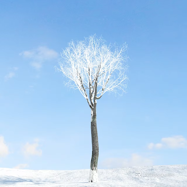 Bare Branch Tree Standing Against Clear Blue Sky With White Clouds 3d model 