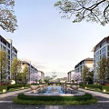 Multi Storey Residential Buildings With Central Fountain And Lush Landscaping