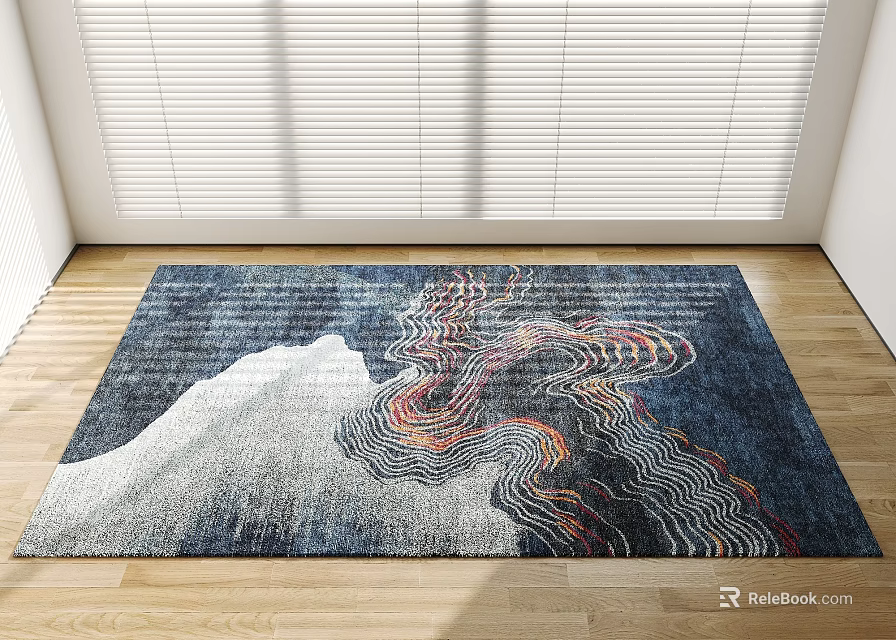 Square Abstract Wavy Pattern Rug With Blue Gray Red Tones For Living Room Wooden Floor 3d model 