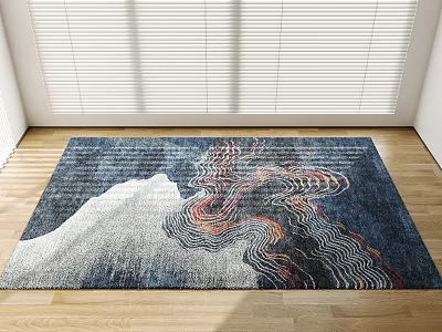 Square Abstract Wavy Pattern Rug With Blue Gray Red Tones For Living Room Wooden Floor 3d model