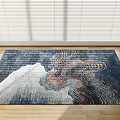 Square Abstract Wavy Pattern Rug With Blue Gray Red Tones For Living Room Wooden Floor