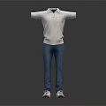 White Polo Shirt And Blue Jeans With White Sneakers Front Back Views