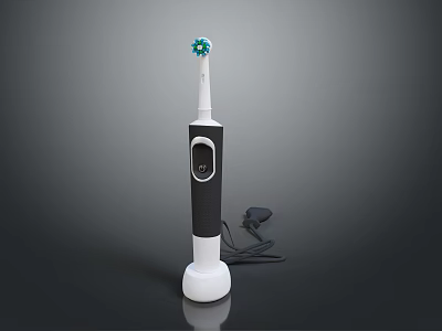 Ergonomic Rechargeable Electric Toothbrush With Sleek Black White Design And Charging Stand 3d model
