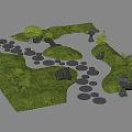 Garden Landscape Design With Winding Stone Path Green Grass and Stone Lanterns