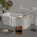 Elegant Freestanding White Bathtub With Wooden Tray Towels And Potted Plant