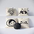 Decorative Linen Cotton Pillows With Cartoon Character And Panda Patterns On Beige Background