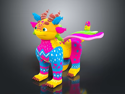 Colorful Mythical Creature With Horns Wings And Vibrant Decorative Patterns 3d model