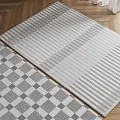 Modern Square Area Rugs with Striped and Checkered Patterns Gray Design on Wooden Floor