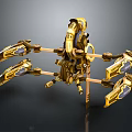 Intricate Golden Mechanical Structure With Multiple Arms And Futuristic Tech Devices 3d model