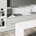 Modern Kitchen Interior With Marble Countertop Island And Black White Cabinets