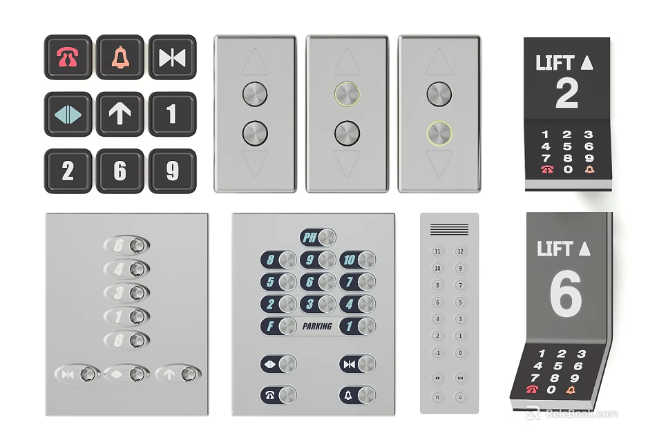 Elevator Control Panels With Diverse Button Designs Numeric Keys And Symbols 3d model