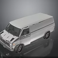 Vintage White Cargo Van With Classic Boxy Design On Reflective Surface