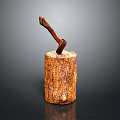 Rustic Wooden Stump With Embedded Axe Showcasing Natural Wood Texture And Craftsmanship