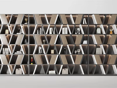 Modern Geometric Bookshelf with Grid Design Wood White Tones Books and Decor Items 3d model