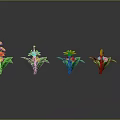 Colorful Cartoon Flowers with Green Leaves and Various Shapes Arranged in a Row