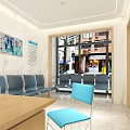 Bright Modern Medical Waiting Area With Blue Gray Chairs Reception Desk And Bookshelf