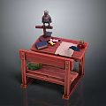 Wooden Kids Desk With Owl Statue Blue Book Paper Small Jar And Colorful Pencils
