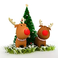 Festive Christmas Decorative Ornament Set With Reindeer Figurines Tree And Snowy Grass