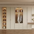 Modern Beige Wardrobe Cabinetry With Open Shelves Dressing Table And Mirror