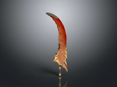 Ornate Curved Blade Weapon With Red Orange Design And Metallic Edge 3d model