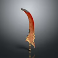 Ornate Curved Blade Weapon With Red Orange Design And Metallic Edge