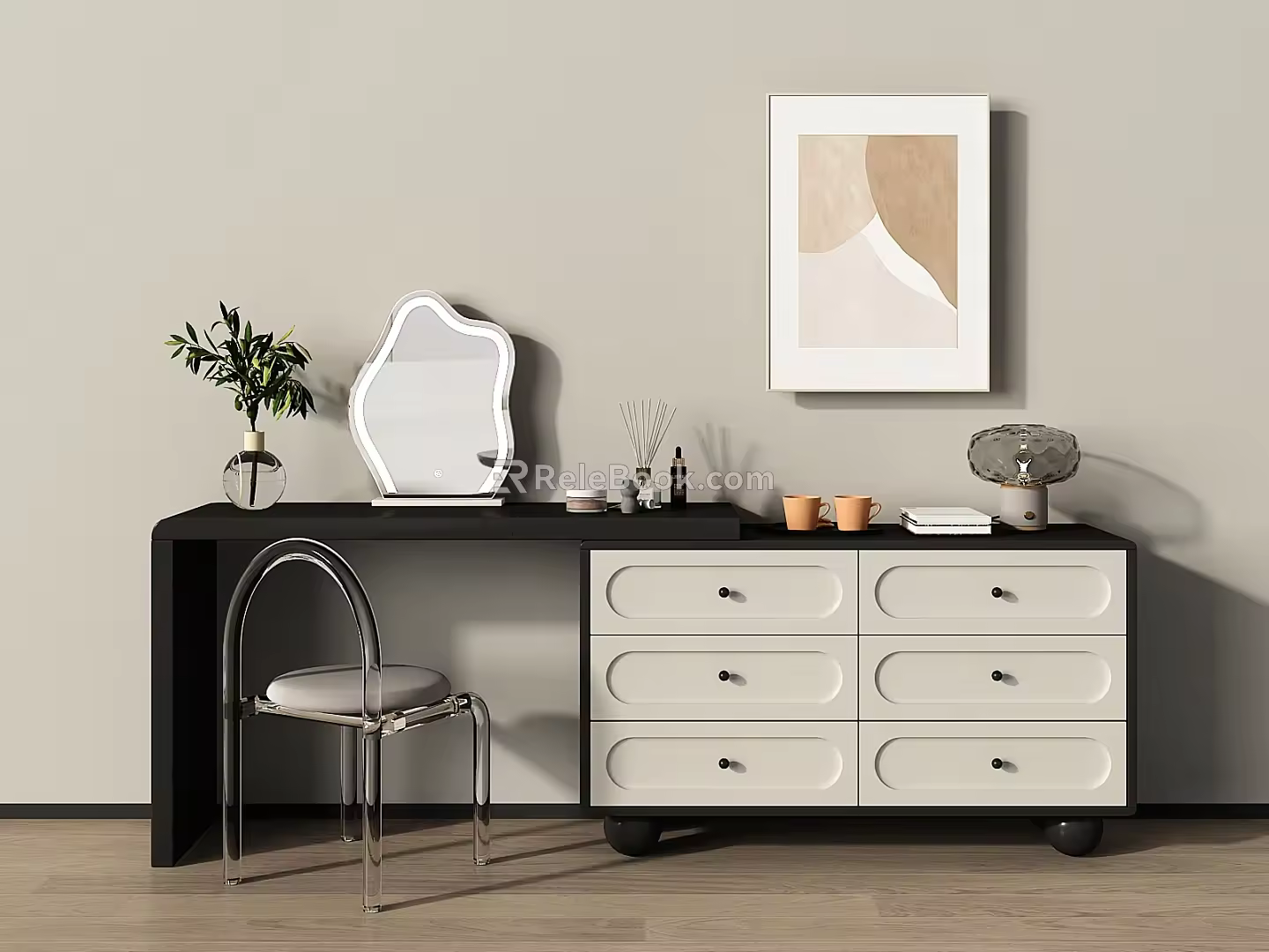Modern Dressing Table Dressing Table Dressing Stool Crystal Stool Makeup Mirror Dressing Table Makeup Table 3d model