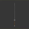 Polished Metal Sword Design With Wooden Handle And Decorative Ring On Gray Background