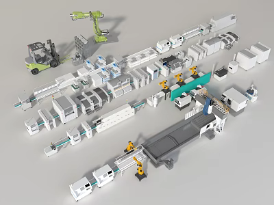 Industrial Production Line With Mechanical Arms And Conveyor Belts Equipment 3d model