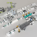 Industrial Production Line With Mechanical Arms And Conveyor Belts Equipment