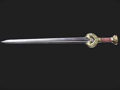 Ancient Medieval Sword With Sharp Metal Blade Decorative Hilt Red Grip And Gold Accents Weapon 3d model