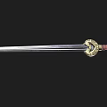 Ancient Medieval Sword With Sharp Metal Blade Decorative Hilt Red Grip And Gold Accents Weapon