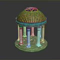 Ornate Pavilion with Orange Tiled Dome Red Top Ornament White Columns and Stone Base
