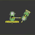 Green And Yellow Agricultural Machinery With Cutting Attachments And Operator Cabs