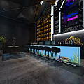 Modern Bar Interior Design With Fish Tank Counter Black Stools And Wine Racks