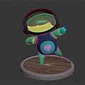 Cute Blue Robot Character With Transparent Head And Heart Design Standing On Wooden Base